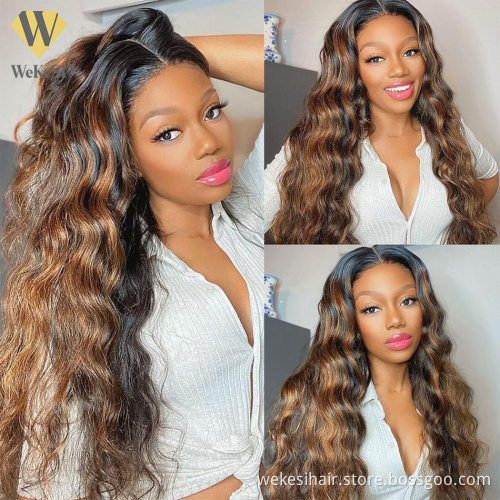 Highlight Brown Color Transparent Lace Front Human Hair Wig Brazilian Colored Human Hair Wigs For Black Women